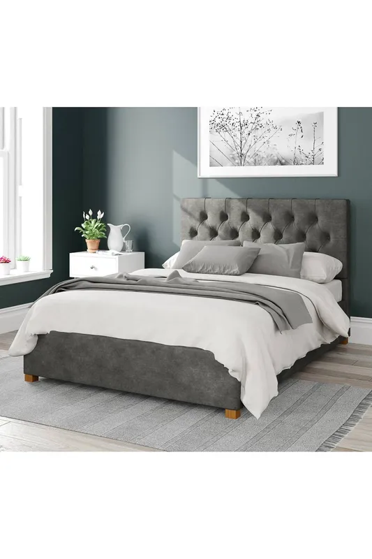 Aspire Olivier Upholstered Ottoman Storage Bed, Kimiyo Linen Fabric in Grey Size: King - Grey - Size: King
