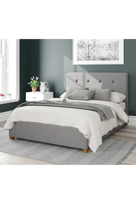 Aspire Presley Upholstered Ottoman Storage Bed, Eire Linen Fabric in Grey Size: Single Grey Single