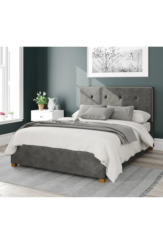 Aspire Presley Upholstered Ottoman Storage Bed, Kimiyo Linen Fabric in Grey Size: King - Grey - Size: King