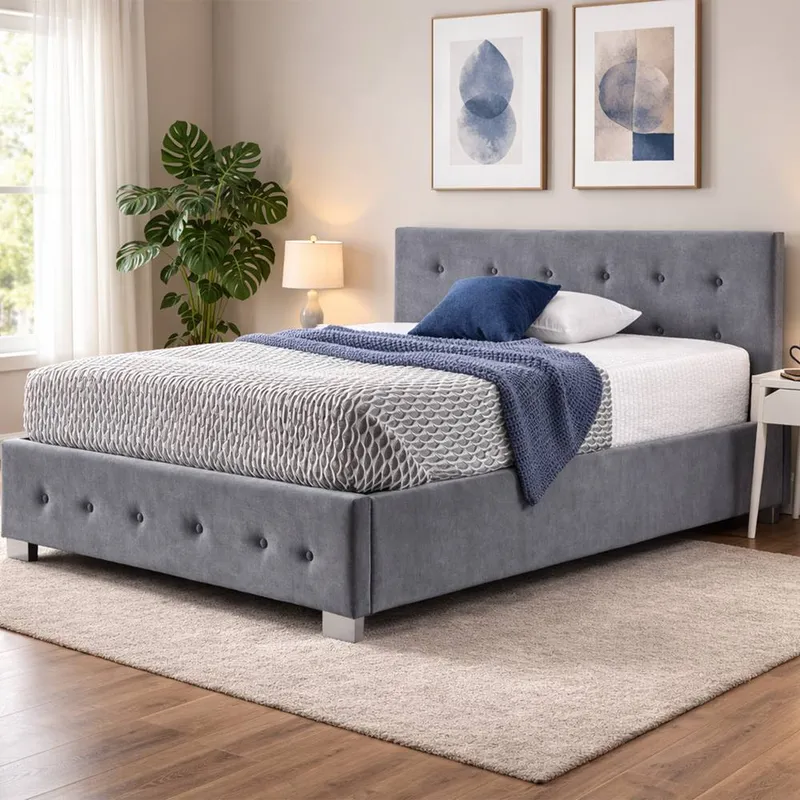 Aspire Richmond Ottoman Storage Bed Frame Side Lift Fabric in Grey Size: Small Double Grey