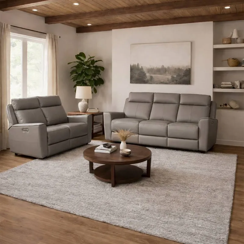 Aspire Rivington Real Leather Power Recliner 3+2 Sofa Set with USB Charging in Grey Grey