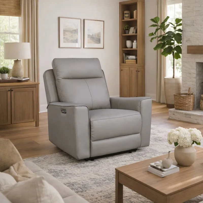 Aspire Rivington Real Leather Power Recliner Armchair with USB Charging in Grey - Grey