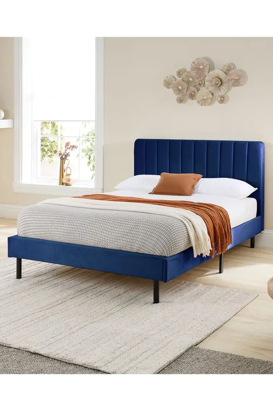 Aspire Rosella Upholstered Bed in Blue Size: Single Blue Single