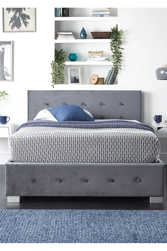 Aspire Side Opening Ottoman Storage in Grey Plush Velvet Size: King - Grey