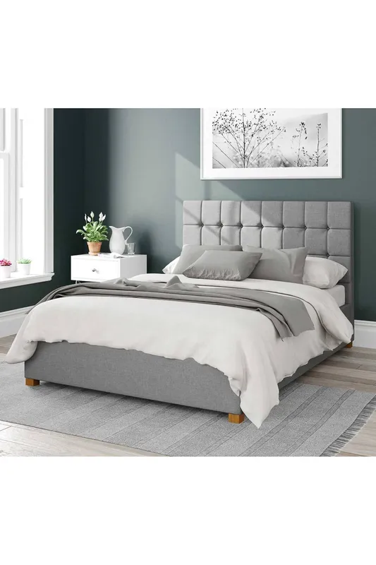 Aspire Sinatra Upholstered Ottoman Storage Bed, Eire Linen Fabric in Grey Size: King - Grey