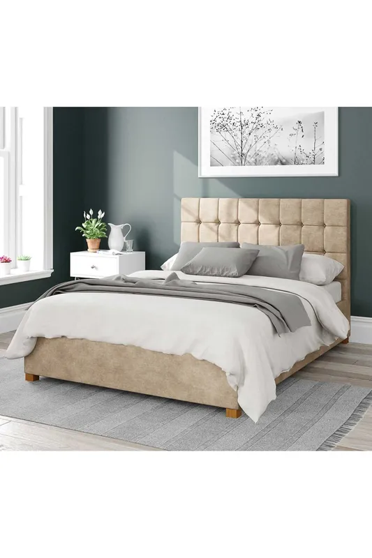 Aspire Sinatra Upholstered Ottoman Storage Bed, Kimiyo Linen Fabric in Beige Size: King Beige King