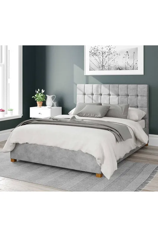 Aspire Sinatra Upholstered Ottoman Storage Bed, Kimiyo Linen Fabric in Silver Size: King Silver King