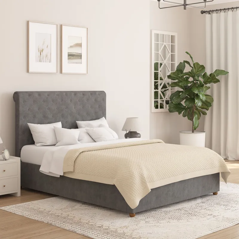 Aspire Taylor Ottoman Storage Bed Frame in Plush Velvet Fabric in Grey Size: King Grey King
