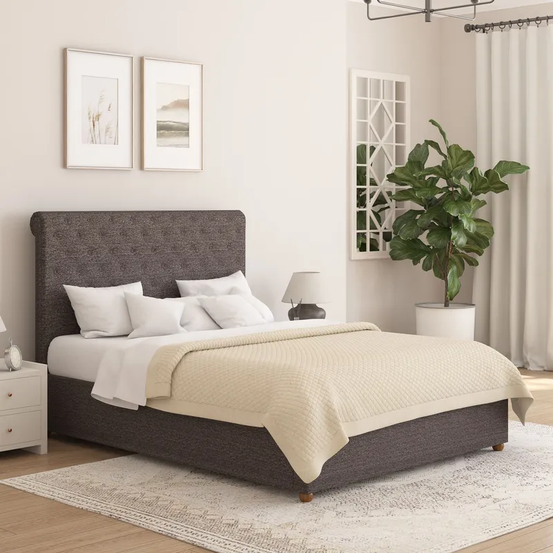 Aspire Unisex Taylor Ottoman Storage Bed Frame in Saxon Twill Fabric in Charcoal Size: Single Charcoal female