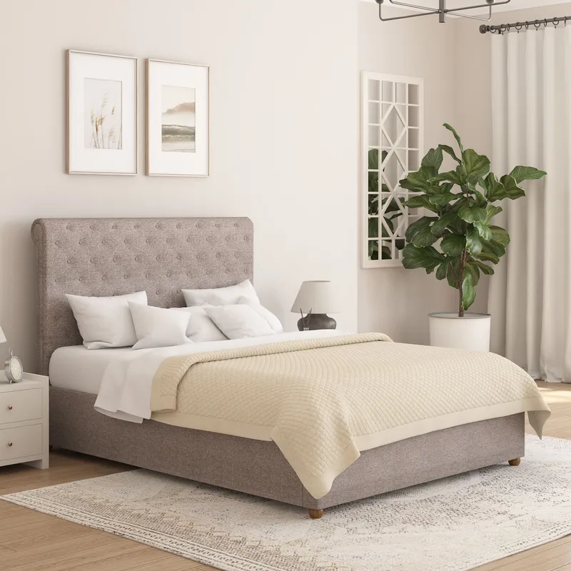 Aspire Taylor Ottoman Storage Bed Frame in Saxon Twill Fabric in Grey Size: Single - Grey - Size: Single