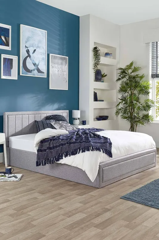 Aspire Castleton Linen Quilted Headboard Ottoman Bed in Grey Size: Small Double - Grey - Size: Small Double
