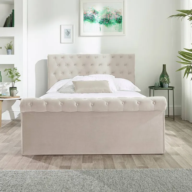 Aspire Chesterfield Ottoman Bed Oatmeal in Beige Size: Small Double - Beige