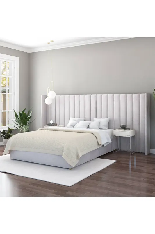 Aspire Grandeur Headboard in Plush Navy in Light Grey Light Grey