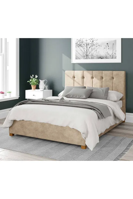 Aspire Unisex Hepburn Upholstered Ottoman Storage Bed, Kimiyo Linen Fabric in Beige Size: Single Beige Single female