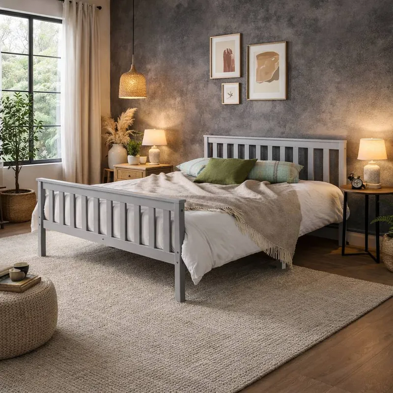Aspire Langley Wooden Slatted Bed Frame Grey or Natural Size: Single Grey Single