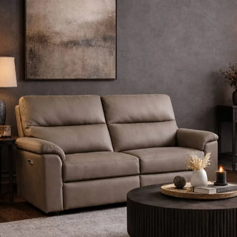 Aspire Marlowe Real Leather Power Recliner 2 Seater Sofa with USB Charging in Taupe Taupe