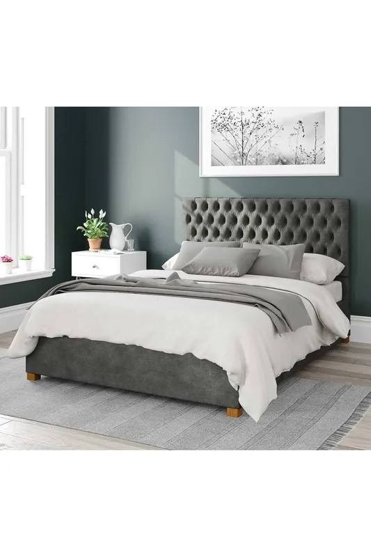 Aspire Unisex Nightingale Upholstered Ottoman Storage Bed, Kimiyo Linen Fabric in Grey Size: King Grey King female