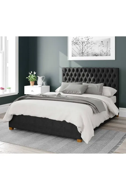Aspire Unisex Nightingale Upholstered Ottoman Storage Bed, Malham Weave Fabric in Black Size: Single Black Single female