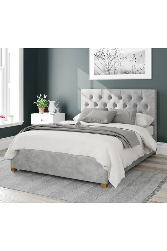 Aspire Unisex Olivier Upholstered Ottoman Storage Bed, Kimiyo Linen Fabric in Silver Size: King Silver King female