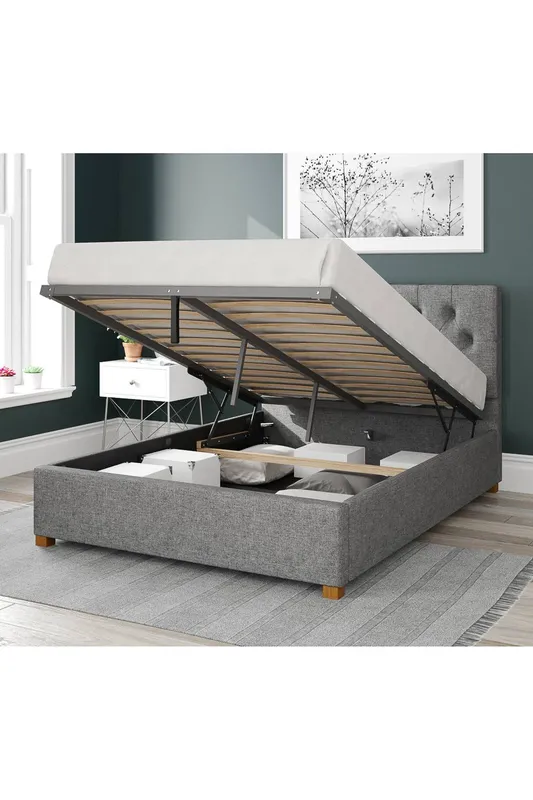 Aspire Unisex Olivier Upholstered Ottoman Storage Bed, Saxon Twill Fabric in Grey Size: Single Grey Single female