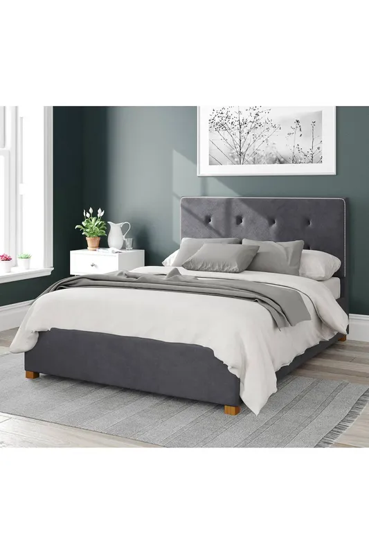 Aspire Unisex Presley Upholstered Ottoman Storage Bed, Plush Velvet Fabric in Grey Size: King Grey King female