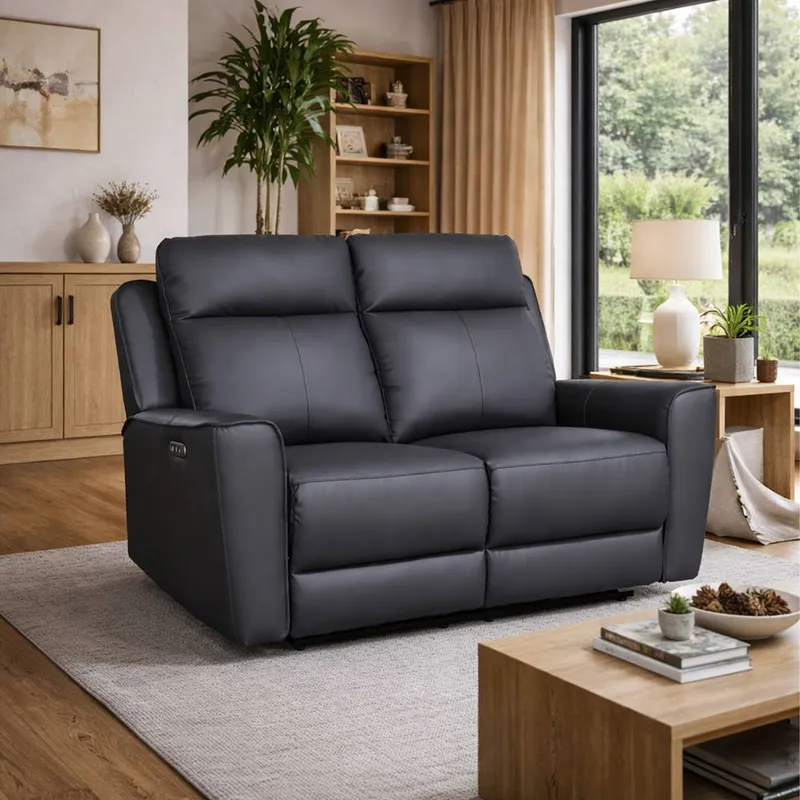 Aspire Unisex Rivington Real Leather Power Recliner 2 Seater Sofa w/ USB Charging in Charcoal Charcoal One Size female