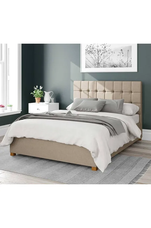 Aspire Sinatra Upholstered Ottoman Storage Bed, Eire Linen Fabric in Natural Size: Single Natural Single