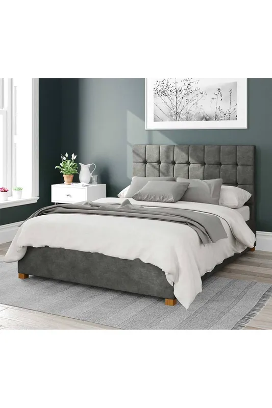 Aspire Sinatra Upholstered Ottoman Storage Bed, Kimiyo Linen Fabric in Grey Size: King - Grey - Size: King