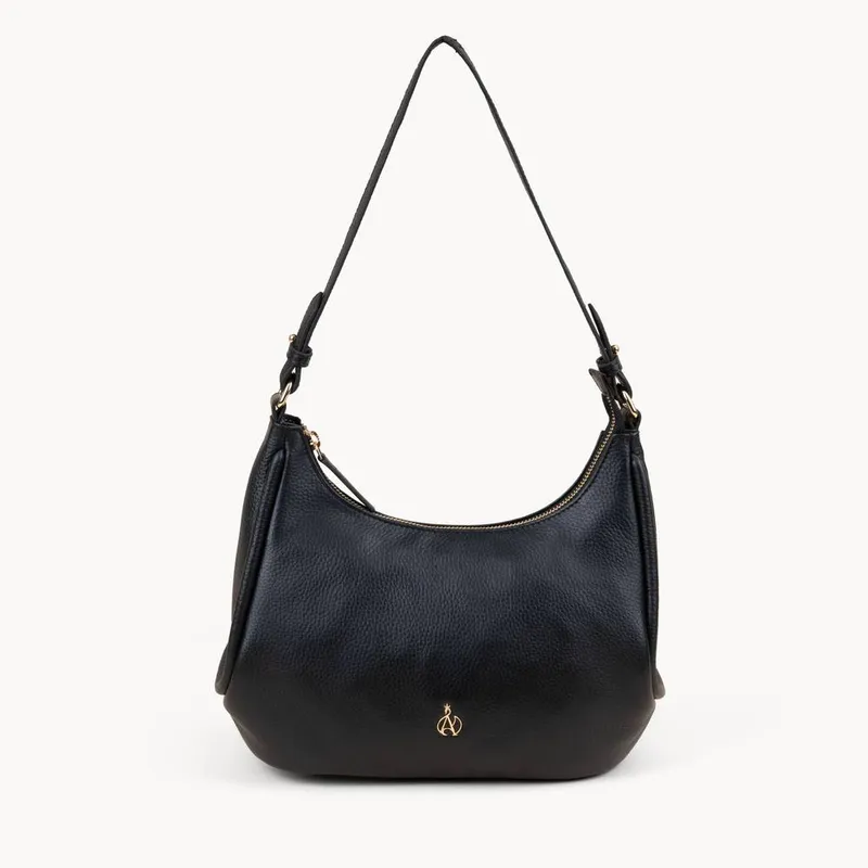 Assots London Women's 'Natasha' Pebble Grain Real Shoulder Bag in Black - Black