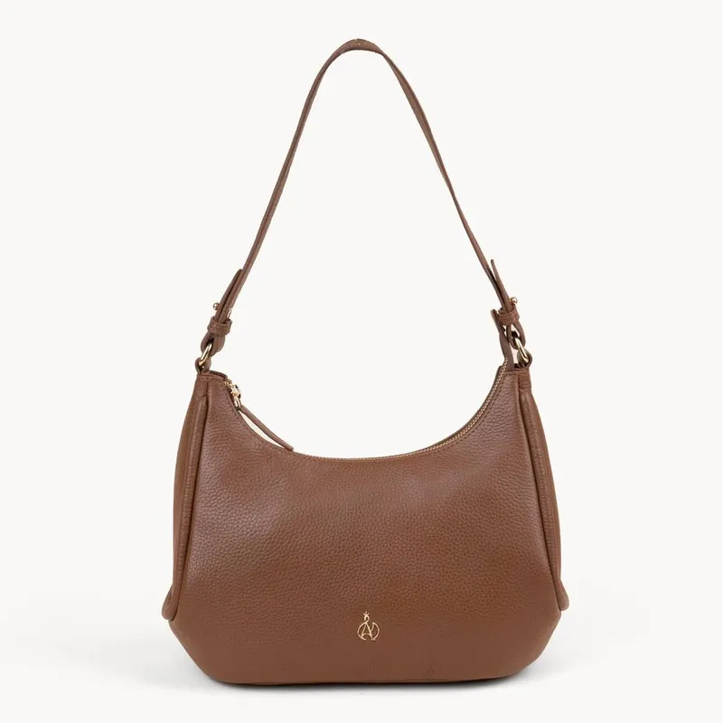 Assots London Women's 'Natasha' Pebble Grain Real Shoulder Bag in Tan Tan