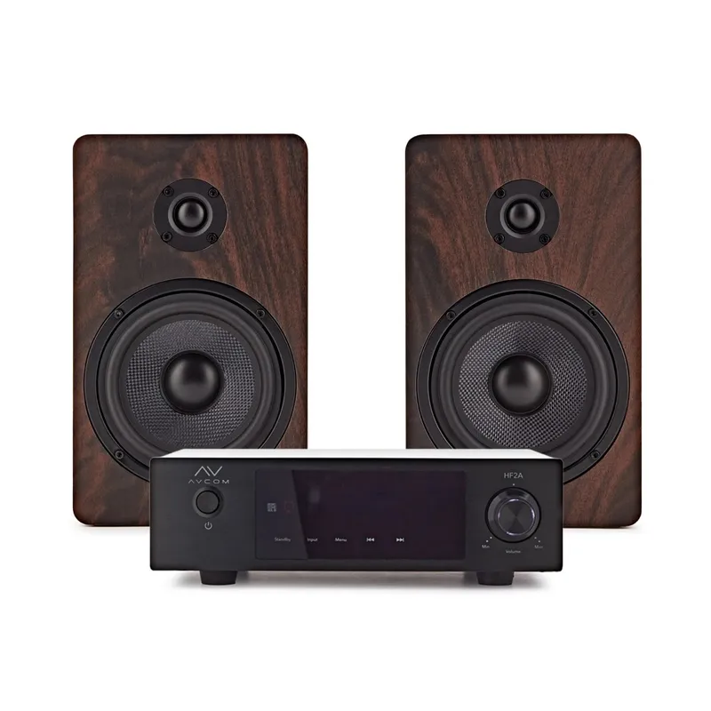 Avcom Solid State Amplifier with Passive Speakers Walnut