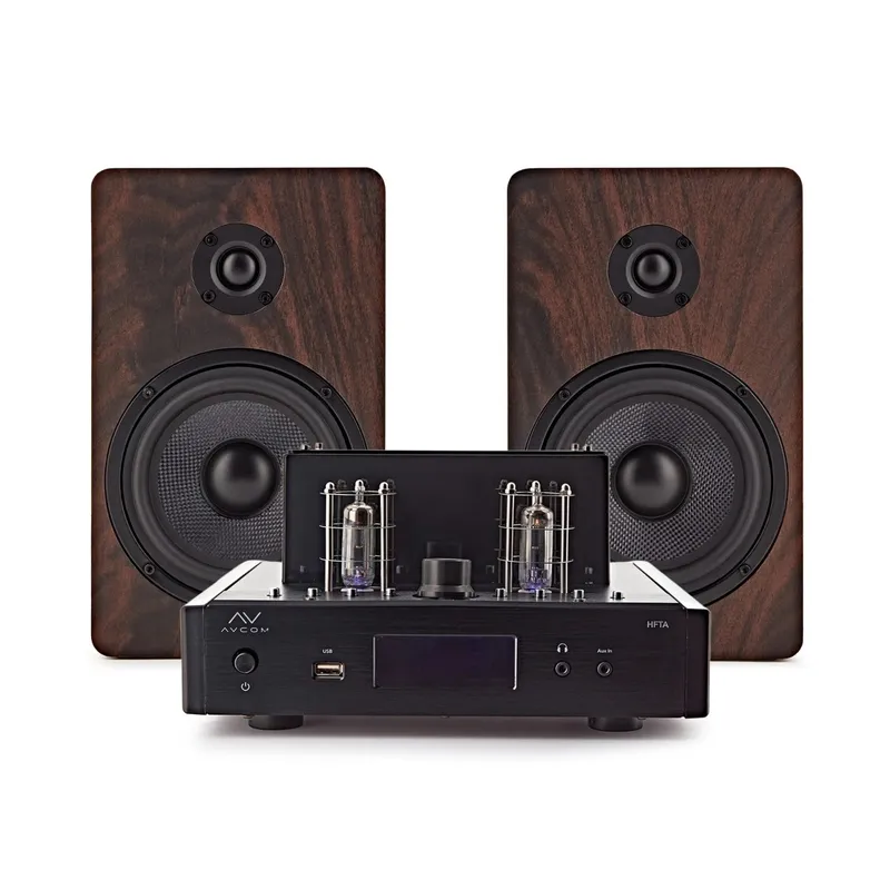 Avcom Vintage Style Amplifier with Passive Speakers Walnut