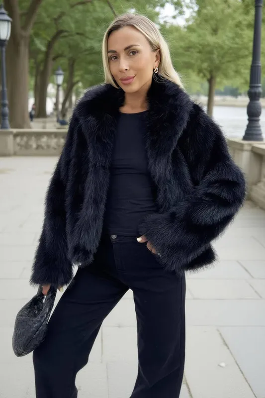 AX Paris Women's Black Faux Fur Short Jacket Size: 14 Black 14