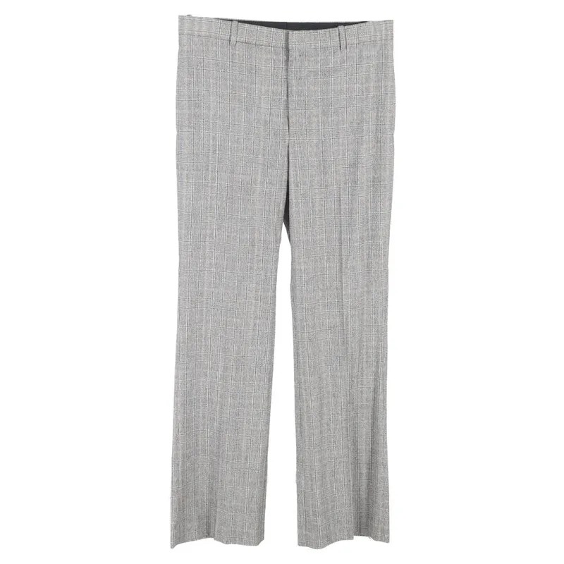 Balenciaga Women's Preloved Checked Wide-Leg Trousers in Grey Wool Size: 40 - Grey