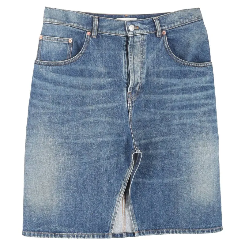 Balenciaga Women's Preloved Front Slit Skirt in Light Blue Denim Size: 40 - Light Blue