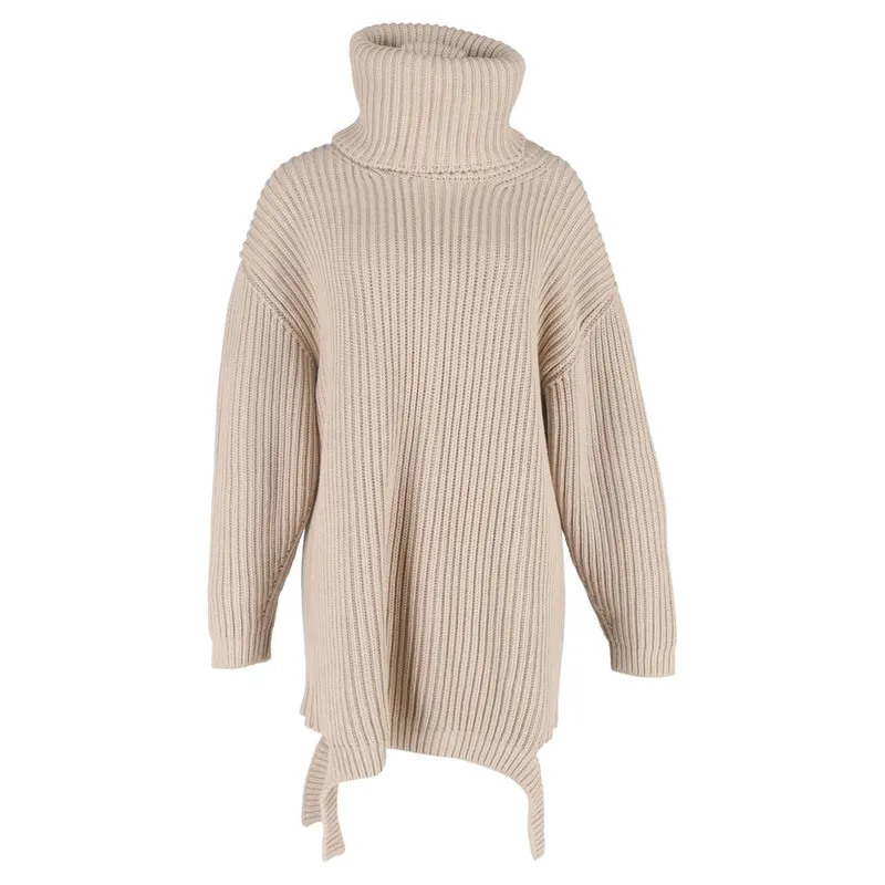 Balenciaga Women's Preloved Knitted Turtleneck Sweater in Beige Cotton Size: 36 - Beige