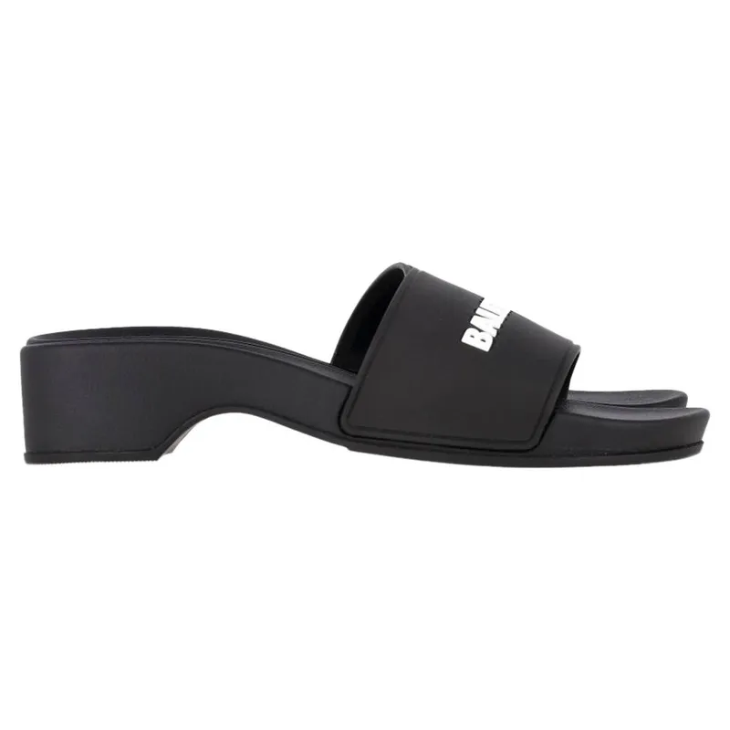 Balenciaga Women's Preloved Logo Pool Clog Slides in Black Rubber Size: 4 - Black - Size: 4