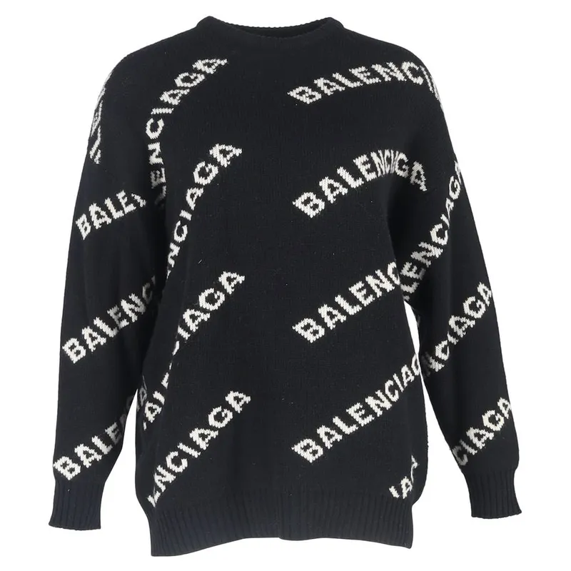 Balenciaga Women's Preloved Logo Sweater in Black Wool Size: 34 Black female