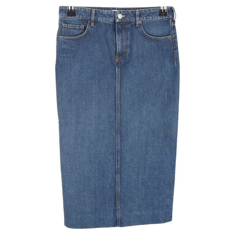 Balenciaga Women's Preloved Midi Skirt in Blue Denim in Light Blue Size: 38 - Light Blue