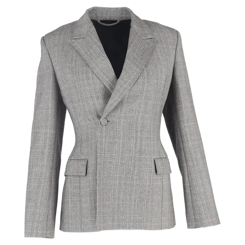 Balenciaga Women's Preloved Prince Of Wales Checked Blazer in Grey Wool Size: 36 Grey 36 female