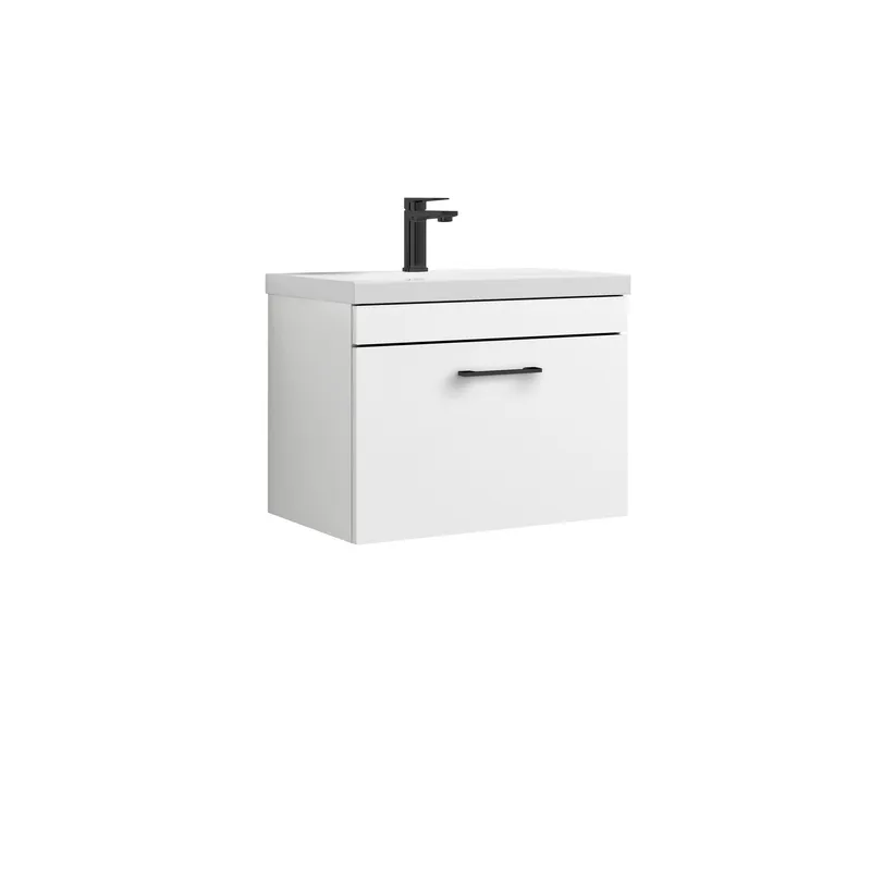 Balterley 1 Drawer Wall Hung Vanity Basin Unit White Black Handle 600mm White