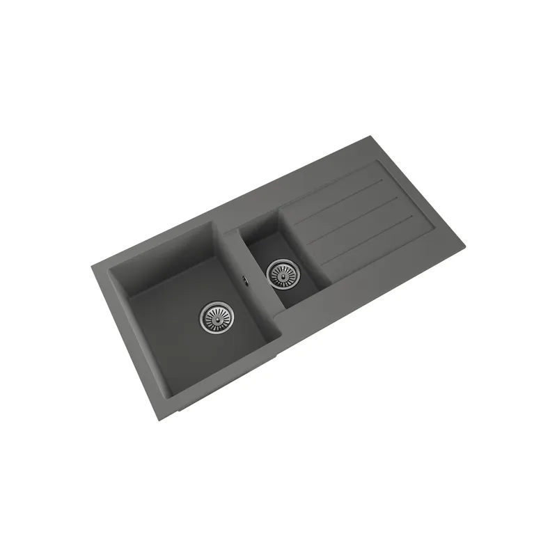 Balterley 100cm Kitchen 1.5 Bowl Composite Sink, Overflow & Drainer - Matt Grey Grey