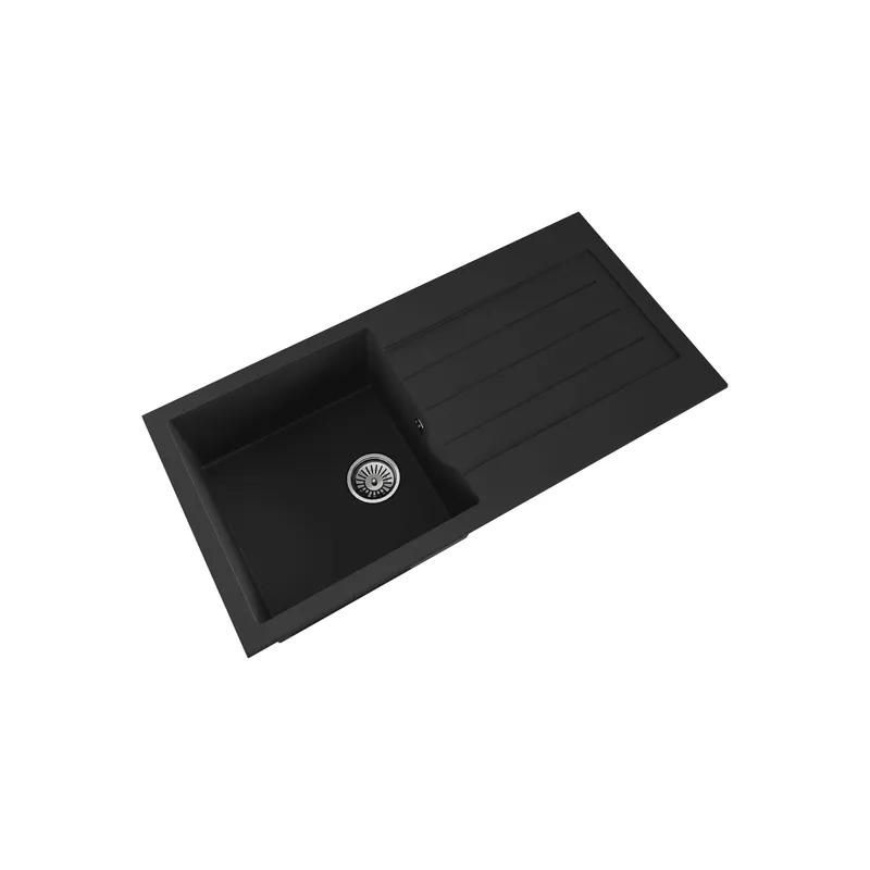 Balterley 100cm Kitchen Single Bowl Composite Sink, Overflow, Drainer Matt Black Black