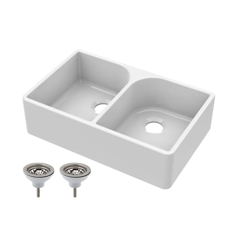 Balterley 2 Bowl Fireclay Butler Sink Full Weir Wastes 795x500x220mm in White White