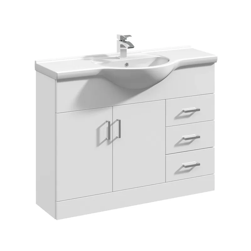 Balterley 2 Door 3 Drawer Bathroom Vanity Basin Unit with Round Basin in White White