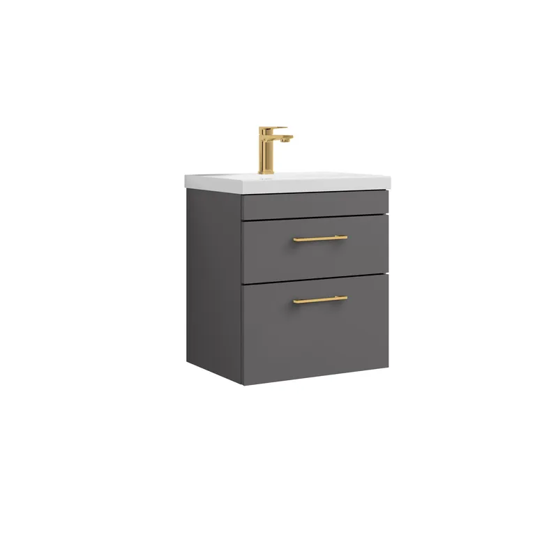 Balterley 2 Drawer Bathroom Wall Hung Vanity Basin Unit 500mm in Grey Grey