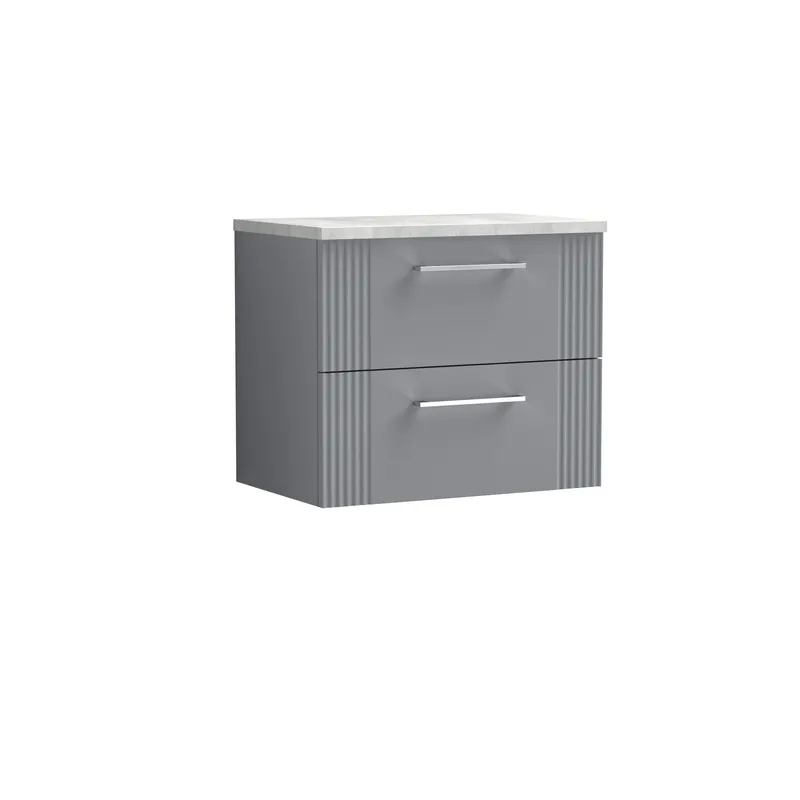 Balterley 2 Drawer Wall Hung Vanity Unit Grey Laminate Worktop, Grey 600mm Grey