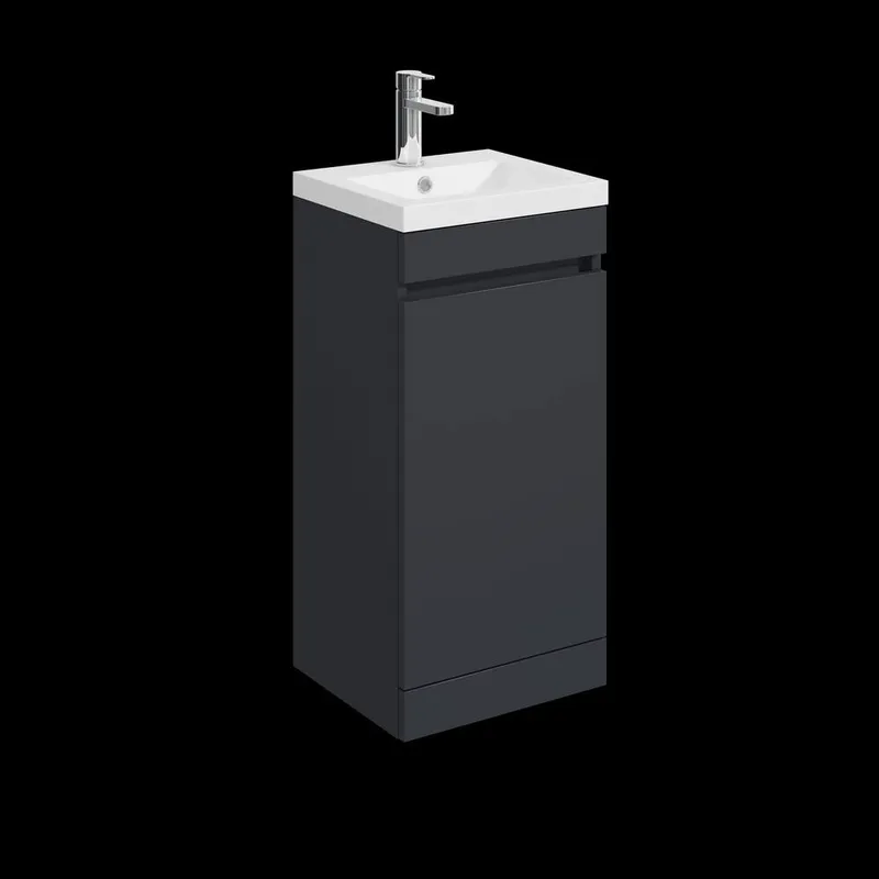 Balterley 400mm Floor Standing 1 Door Compact Unit & Polymarble Basin, Dark Grey Grey