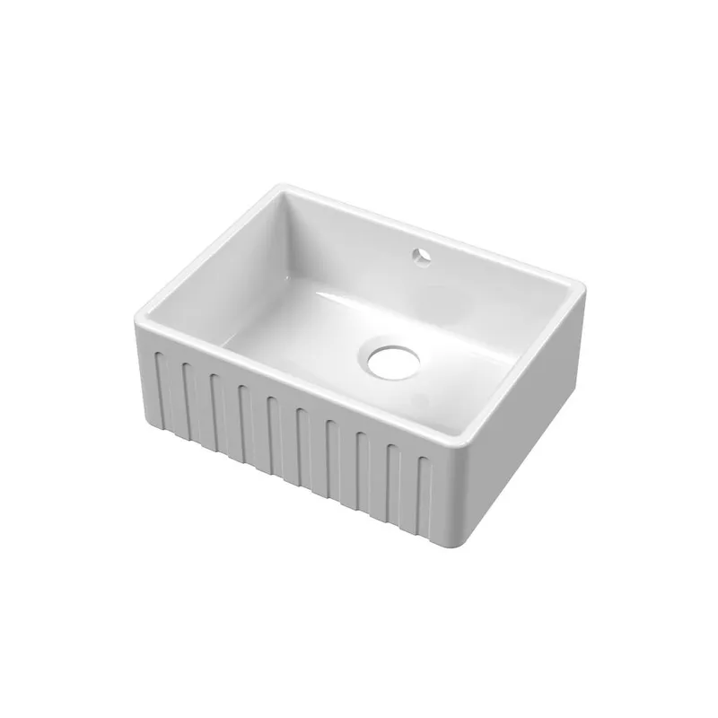 Balterley - 595mm - Fireclay Kitchen Single Bowl Fluted Front Butler Sink - with Overflow