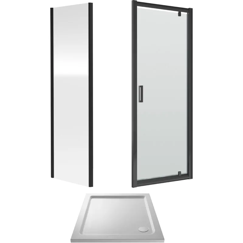 Balterley Ruwa Pivot Suite & 6mm Glass, 760x760mm Tray, Door & Side Panel Black Black